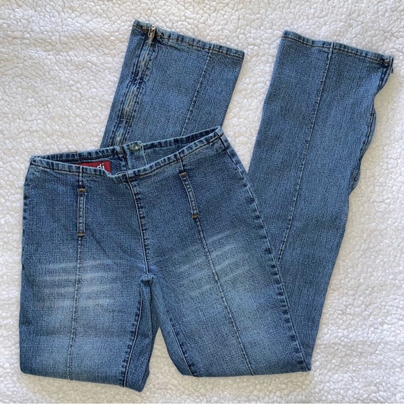 Zana Di low rise Y2K jeans denim back zipper belt loops flares with zippers sz 3 - Picture 1 of 10